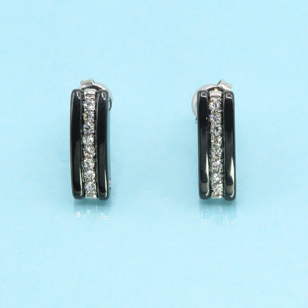 RiaaBlack Pendientes De Botón De Circonita Y Cristal Ceramica 2