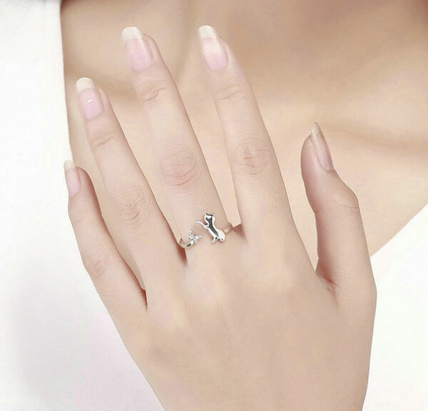 KittyHop Anillo De Gato De Plata De Ley Anillos 2