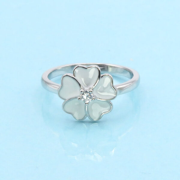 Paulina Anillo Flor De Plata De Ley Con Esmalte Blanco Anillos 3