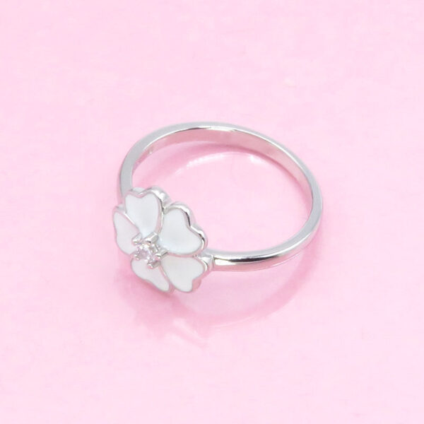 Paulina Anillo Flor De Plata De Ley Con Esmalte Blanco Anillos 4