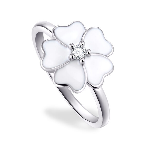 Paulina Anillo Flor De Plata De Ley Con Esmalte Blanco Anillos