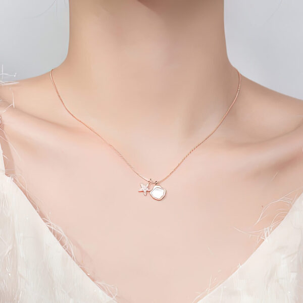 ShellyPink Collar De Plata De Ley Amuleto Concha Y Estrella De Mar Oro Rosa Collares 4