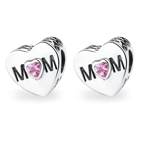 MOM Plata De Ley Corazón Circonita Rosada Abalorio Para Brazelete Charms 2