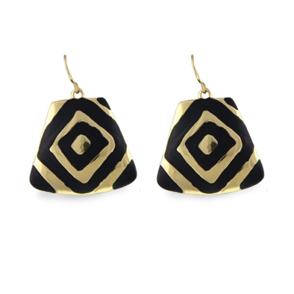 Tigress-Oro Pendientes De Esmalte Negro Pendientes