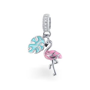 Flamenco Rosa Abalorio Plata De Ley Colgante Para Pulsera Charms