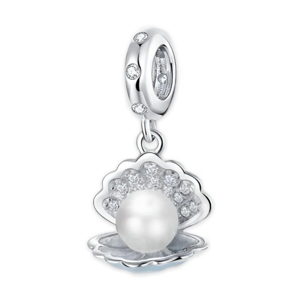 Abalorio Concha y Perla Oceano Charm Plata De Ley Plateado Platino Colgante Charm Colgante Para Pulsera Charms