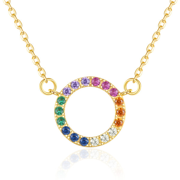 Anthea Colgantes De Círculo De Plata Chapado En Oro Con Circonita Multicolor Arcoíris Collar Para Mujeres Collares