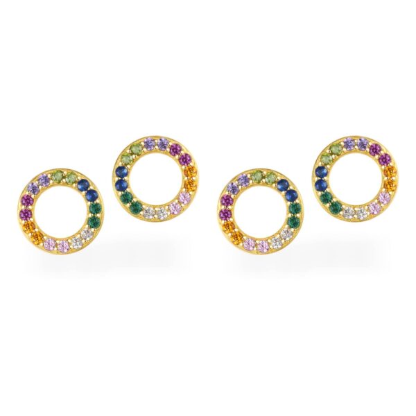 Aloise Aretes De Círculo De Plata Chapado En Oro Con Circonita Multicolor Arcoíris Pendientes Para Niñas Pendientes 2