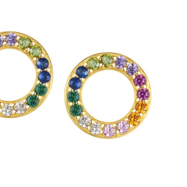 Aloise Aretes De Círculo De Plata Chapado En Oro Con Circonita Multicolor Arcoíris Pendientes Para Niñas Pendientes 3