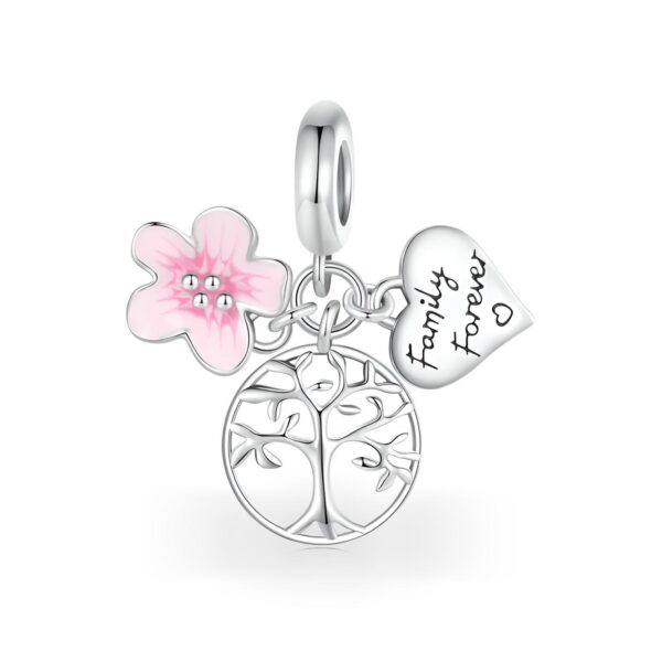 Abalorio Plata De Ley Con Forma De Árbol De La Vida Abalorio De Flor Rosa Charms