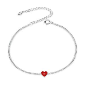 Darlee Pulsera De Plata De Ley Ajustable Cadena Con Corazón Rojo Pulseras