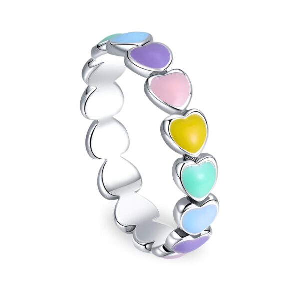 Rainbox Anillo Arcoíris Corazon De Plata Esterlina Para Las Mujeres Anillos